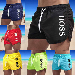 Cross-border Men's Beach Pants with Lining Trendy Sports Shorts Large Size Quick-drying Printed Fabric Half-length Pants Customized