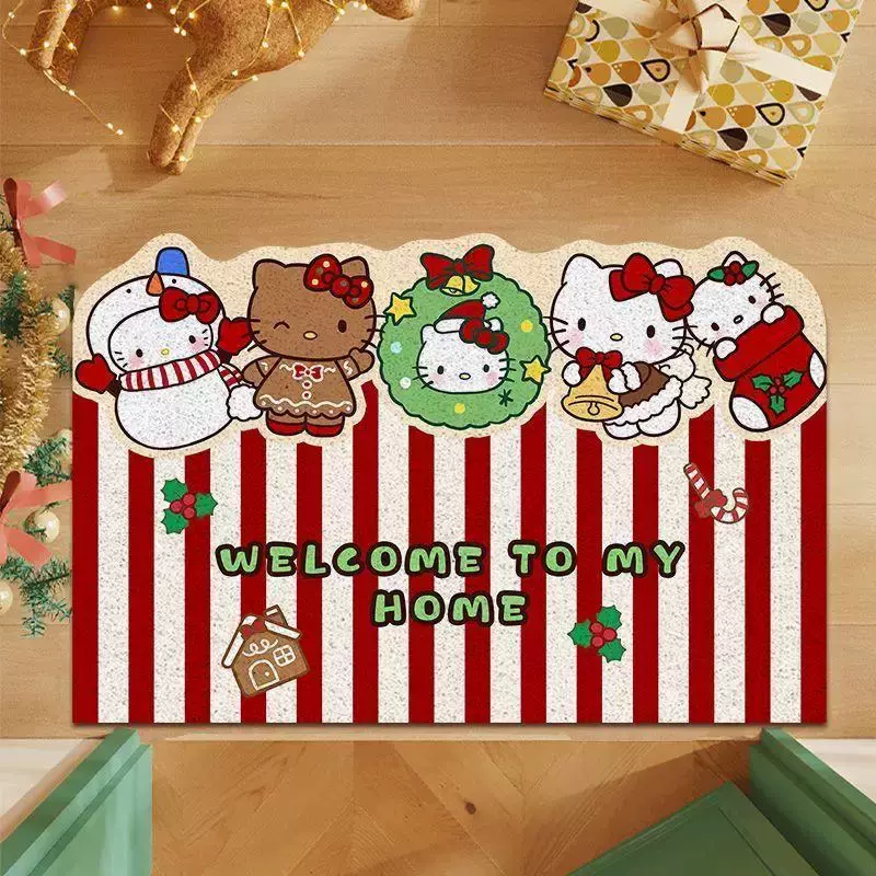HelloKitty圣诞节入户门地垫可爱玄关门口蹭土耐磨可裁剪丝圈脚垫