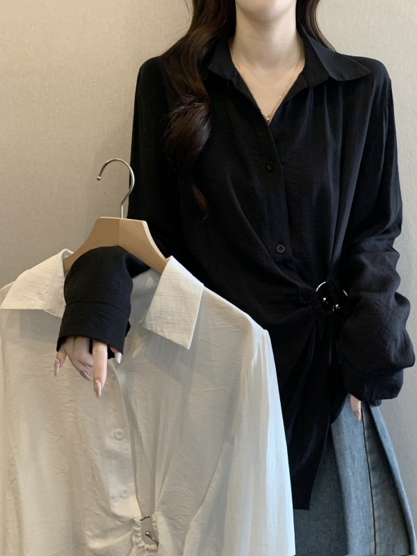 高级感法式不规则长袖衬衫女早秋2025新款大码胖MM收腰衬衣上衣|undefined