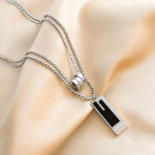 欧美跨境项链高级感双层毛衣链批发时尚钛钢项链新款百搭吊坠女