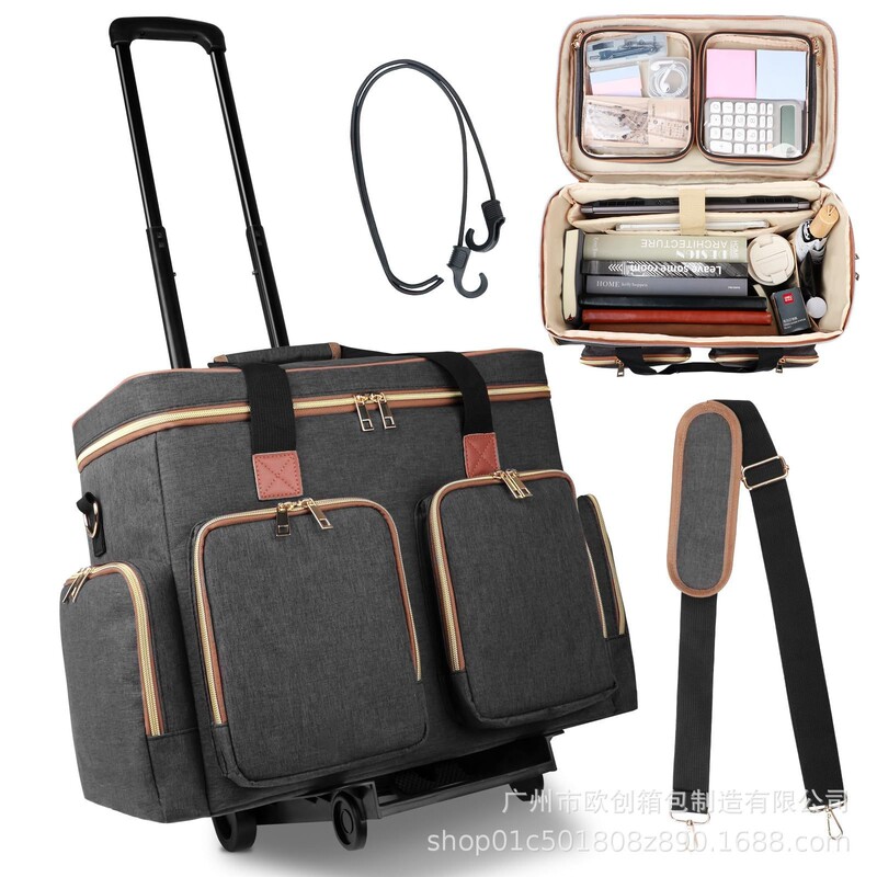 Factory trolley bag handbag portable teacher bag with padded laptop compartment multi-function rolling