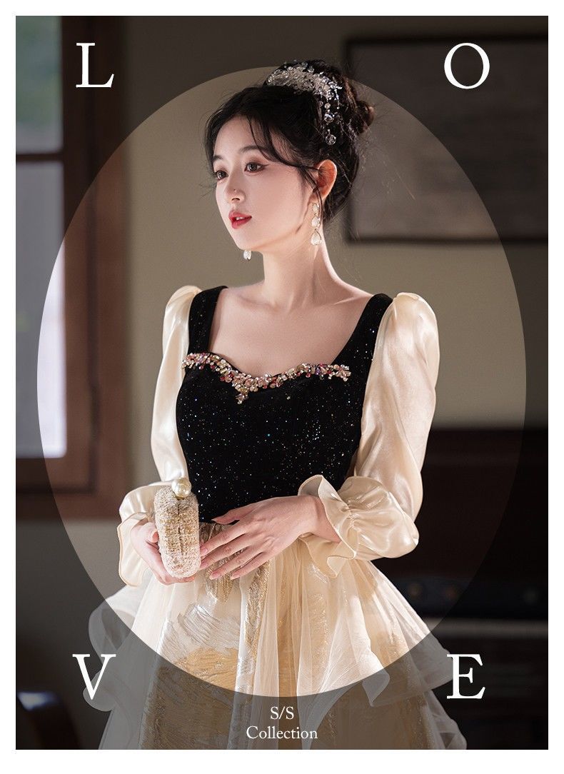 Đầm dạ hội cổ vuông tay dài kiểu Pháp thanh lịch, phù hợp dẫn chương trình, chơi đàn piano — Màu như hình chi tiết 12