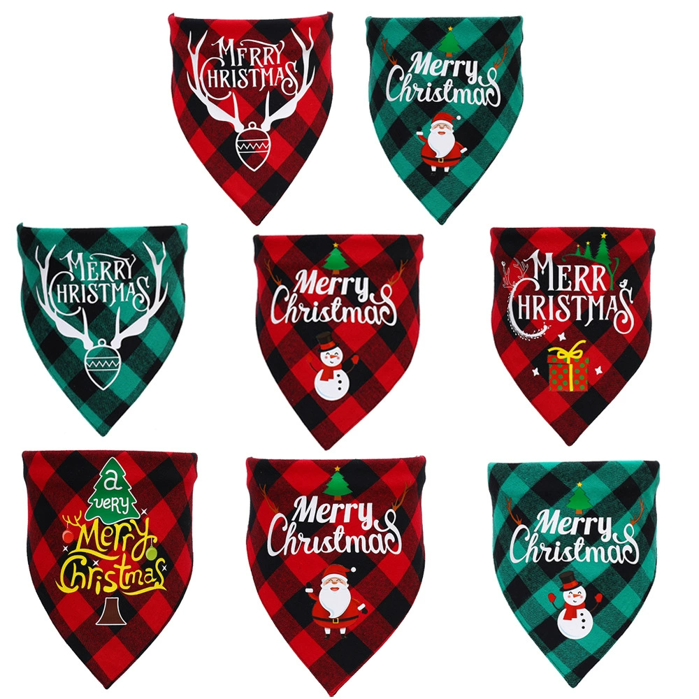 В наличии трансграничный новый красный и черный плед Собака треугольник полотенце собака Рождество Домашнее Животное Мультфильм Слюна полотенце оптом