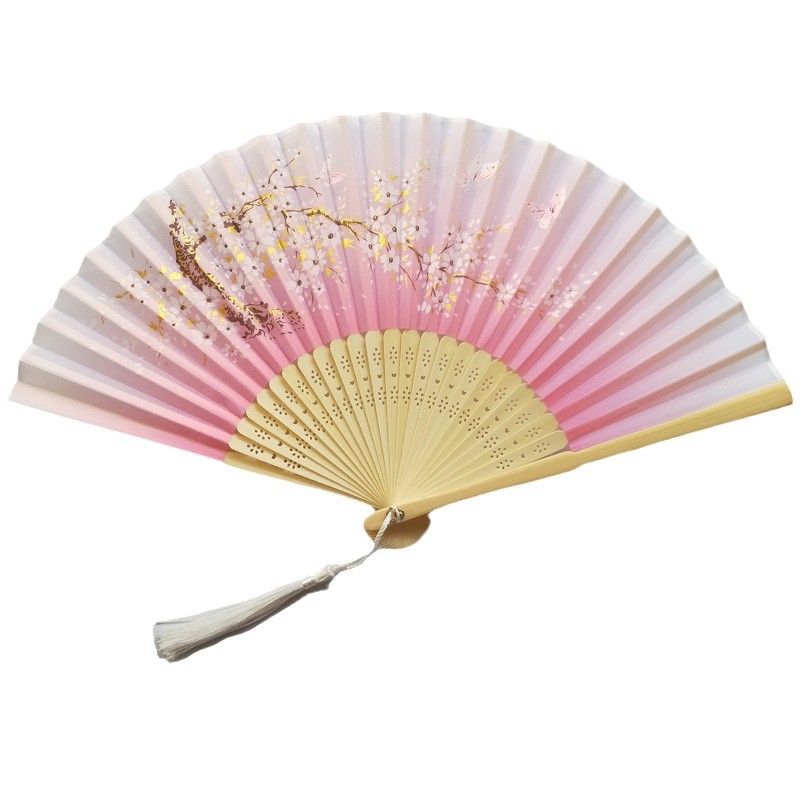 Dos puntos de venta de un ventilador de sonrisa de color real hueso imitación de seda ventilador estampado de oro elegante dama ventilador compacto ventilador plegable al por mayor