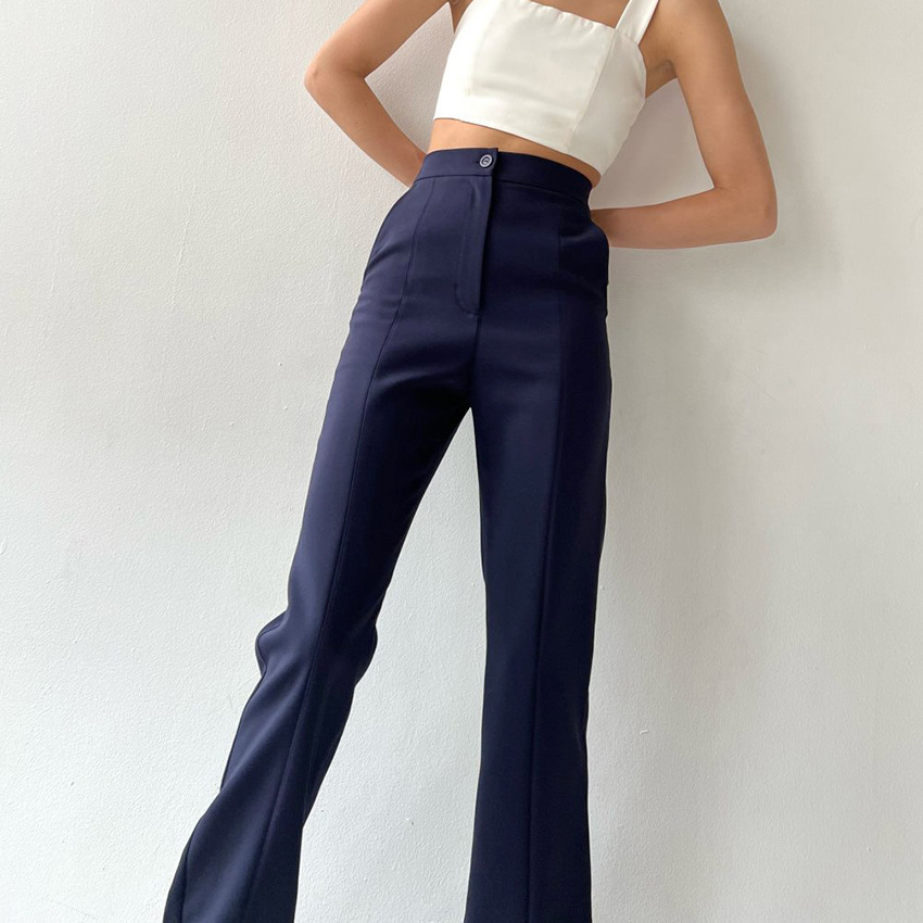 solid color high waist hem slit pants NSSQS137686