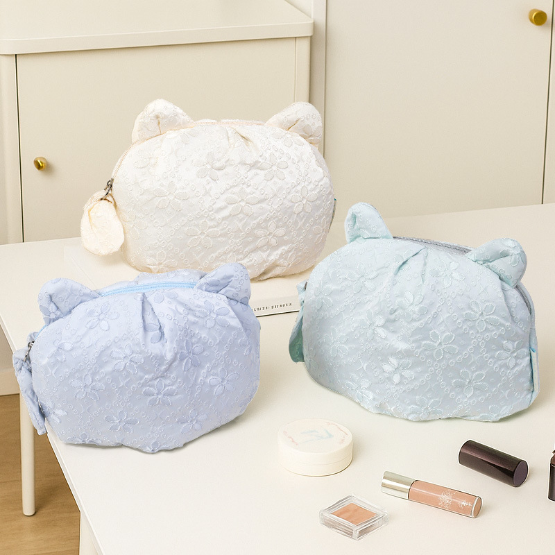 2025 新しい ins スタイルハイエンドコインバッグ花かわいい猫ポータブルフレッシュ日本と韓国の学生化粧品バッグ|undefined