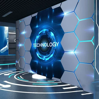 3D立体科技感壁纸墙板公司展厅KTV墙布网吧前台装饰酒店电竞墙纸