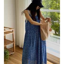 连衣裙女夏季2024新款韩国可爱花朵无袖碎花A字型背心吊带长裙子