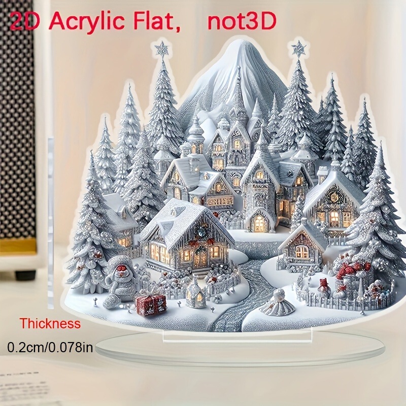 Attractive 2D Winter Snow House Decoration, Village Trees - Perfect for Desktop, Beautiful Minimalist Gift
