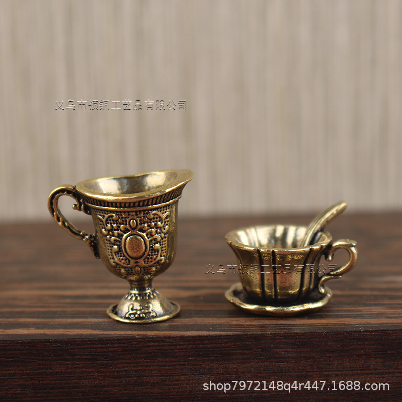 Brass Vintage Crude Coffee Cup Saucer suit Small Wine Glass Holy Water Small Ornaments Small Pendant Simple Home Decoration