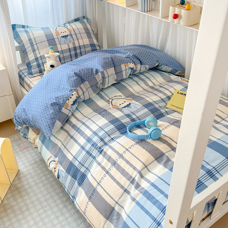 Ropa de cama de tres piezas para dormitorio de estudiantes de algodón puro 100 funda de edredón de sábana individual para dormir desnuda