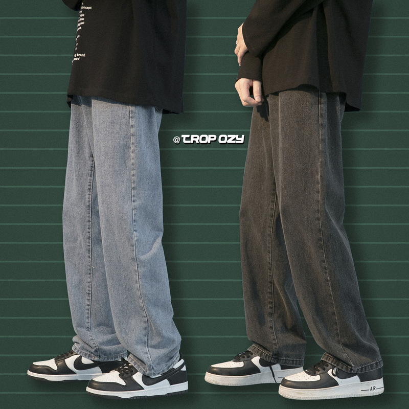 2024 Spring and Autumn New Men's Jeans Loose Straight Men's Trendy Trousers Street Simple Pants for Students and Teenagers