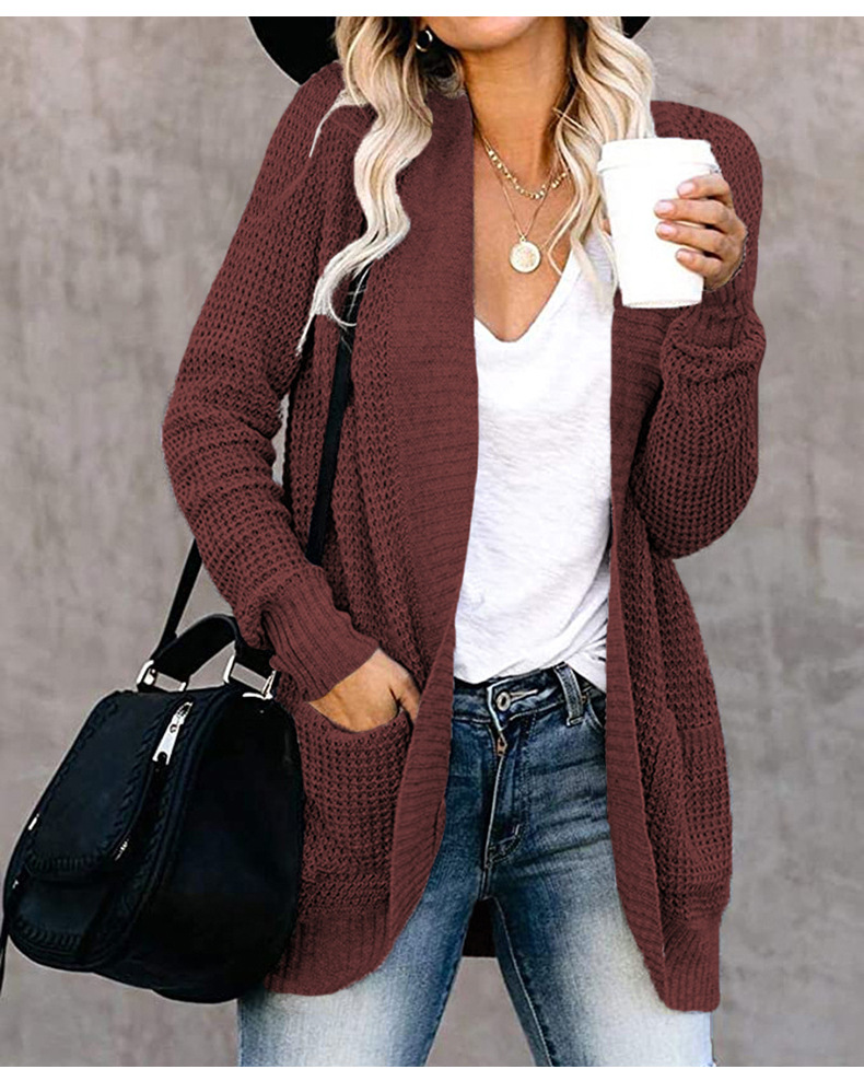 Women's Knitted Cardigan With Curved Placket For Women_voghion.com