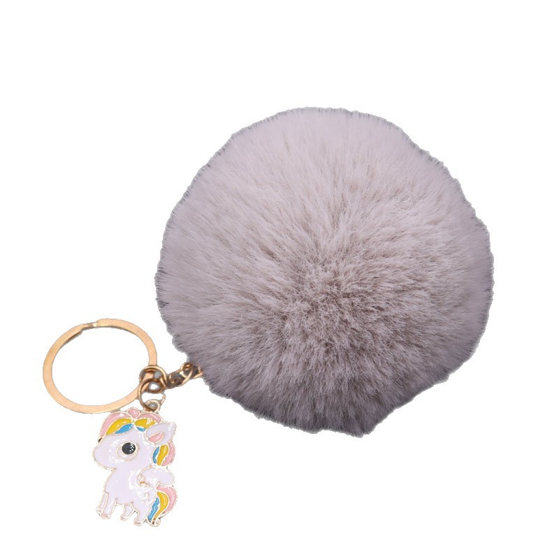 Popular imitación Rex conejo piel bola llavero colgante unicornio colgante bolsa colgante de peluche llavero Coche