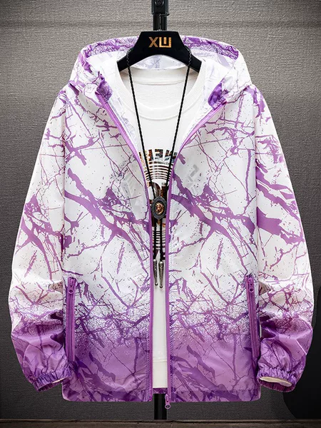 New Summer Couple Camouflage Printed Skin Clothing Hooded Thin Breathable Color Matching Sun Protection Clothing Men and Women Color Matching Jacket