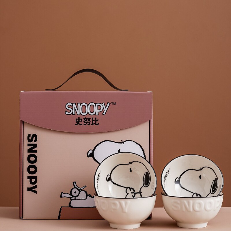 Snoopy Ceramic Tableware Set: 10-Piece Ceramic Bowl, Plate, and Spoon Set Creative Cartoon Gift for Events