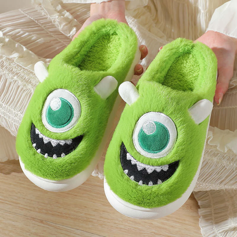 Cute Cartoon Thick Bottom Cotton Slippers Women's Winter Indoor Home fleece-lined Warm Couple's Maomao Slippers for Men