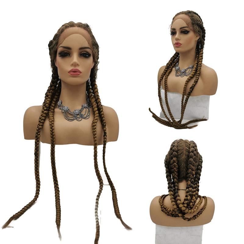 Tenza de espina de pescado europea y americana de 32 pulgadas, peluca de encaje frontal de moda, cuatro trenzas, seda japonesa Braid wigLW0422