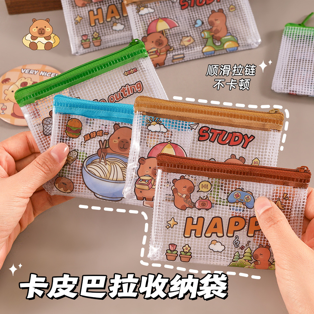 Cute Kapibala monedero de dibujos animados mini carpincho para niños bolsa de almacenamiento de auriculares portátil bolsa transparente de PVC