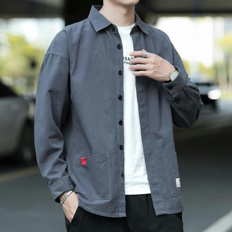 Long-Sleeved Shirt for Men 2022 Spring New Korean Style Fashion Trendy Handsome Loose Cardigan Work Shirt Jacket