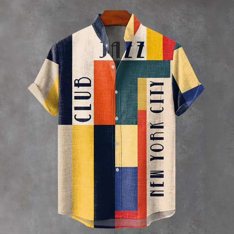 2025 Cross-Border Amazon Summer New Style Men's Jazz American Retro Music Versatile Short-Sleeve Shirt 2025 Cross-Border Amazon Summer New Style Men's Jazz American Retro Music Versatile Short-Sleeve Shirt