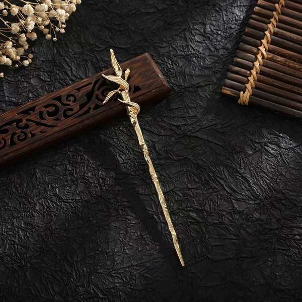 F0577 bamboo leaf hairpin gold