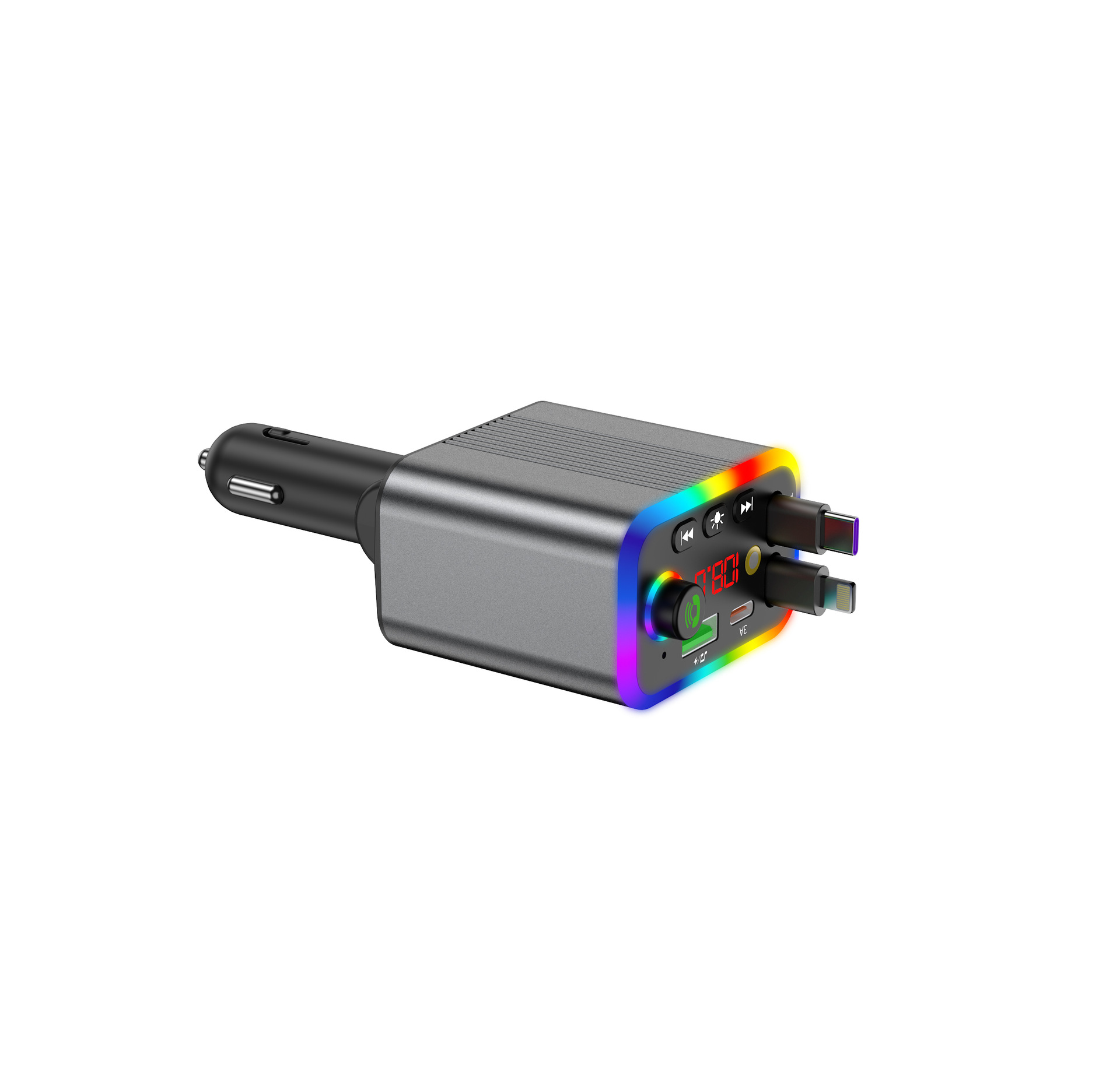 R4R6 Car Bluetooth MP3 Player comes with a retractable cable and supports fast charging for mobile phones, 2026 new model, foreign trade supply