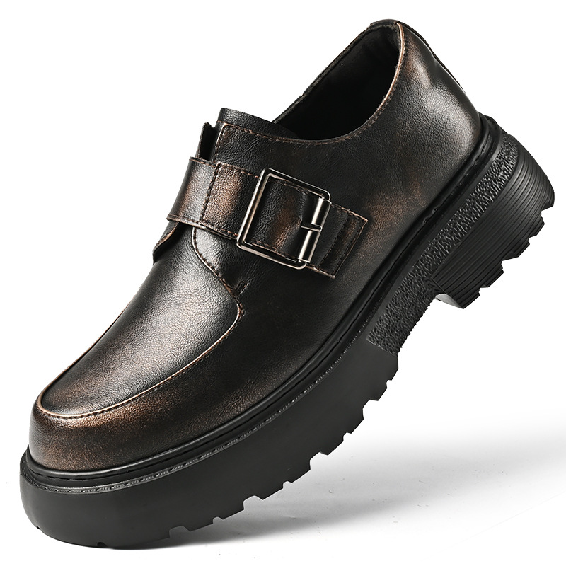 Zapatos de trabajo para hombres 2024 nuevos zapatos de cuero de estilo británico derby de cuero negro universal muffin zapatos de suela gruesa para hombres