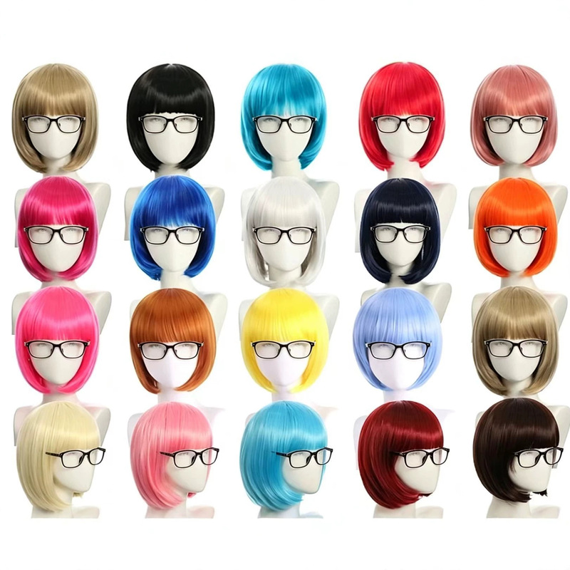 Foreign Trade Cross-Border Wig with Bangs, Bob Hairstyle, Halloween Colorful Bobo Wig, Student Wig, Short Hair Accessories Foreign Trade Cross-Border Wig with Bangs, Bob Hairstyle, Halloween Colorful Bobo Wig, Student Wig, Short Hair Accessories