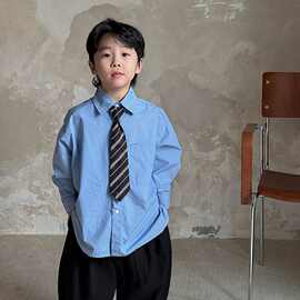 白上衣2026男女薄款秋季学院风儿童领带长袖衬衫男童衬衣宝宝洋气