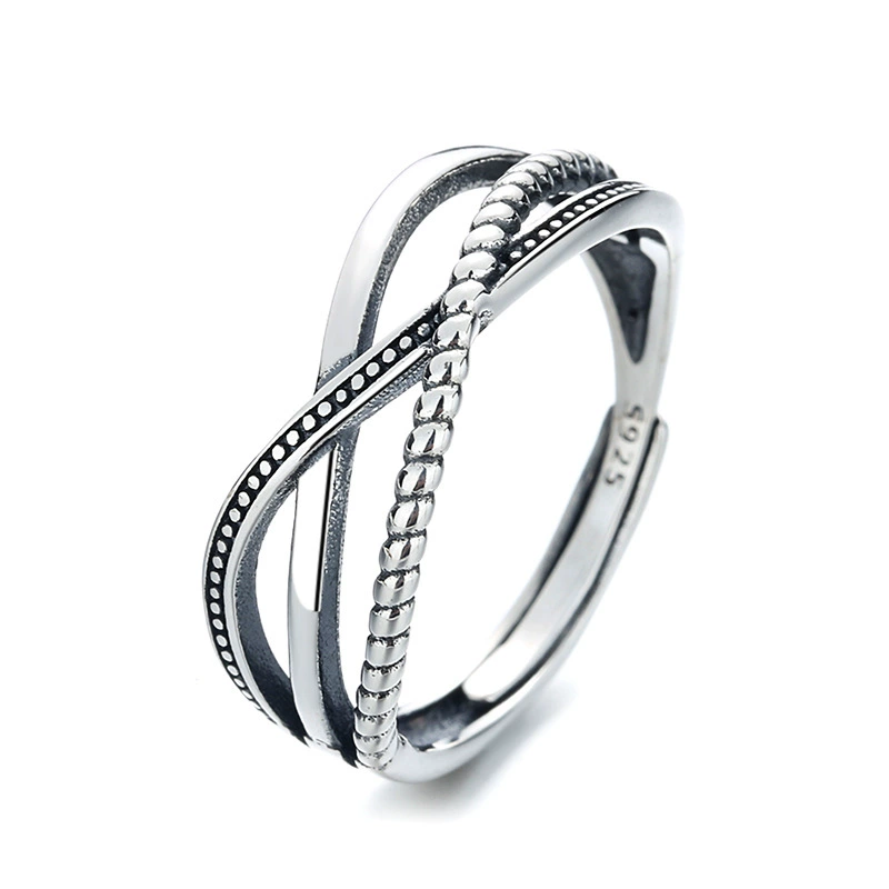 Geometric retro universal ring, silver 925 sample, European style