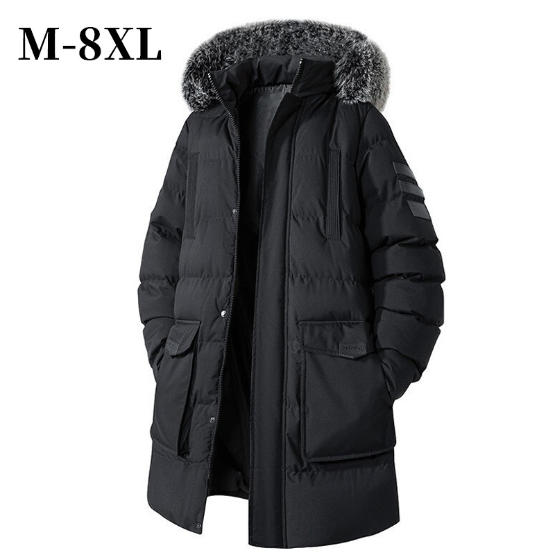 Cross-Border Extra Large Size down Cotton Coat for Men, Trendy Loose Hooded Cotton Coat, Detachable Hood, Stand Collar Cotton Jacket, Thickened Jacket