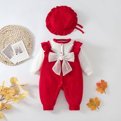 Baby Girl Fall/Winter Padded and Thick Onesie Princess Style Infant Outdoor Outfit for Newborn and 100th Day Crawler