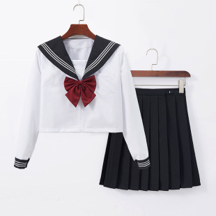 Jk uniform full set of original school sense black collar white three basic sailor suit academic style pleated skirt suit