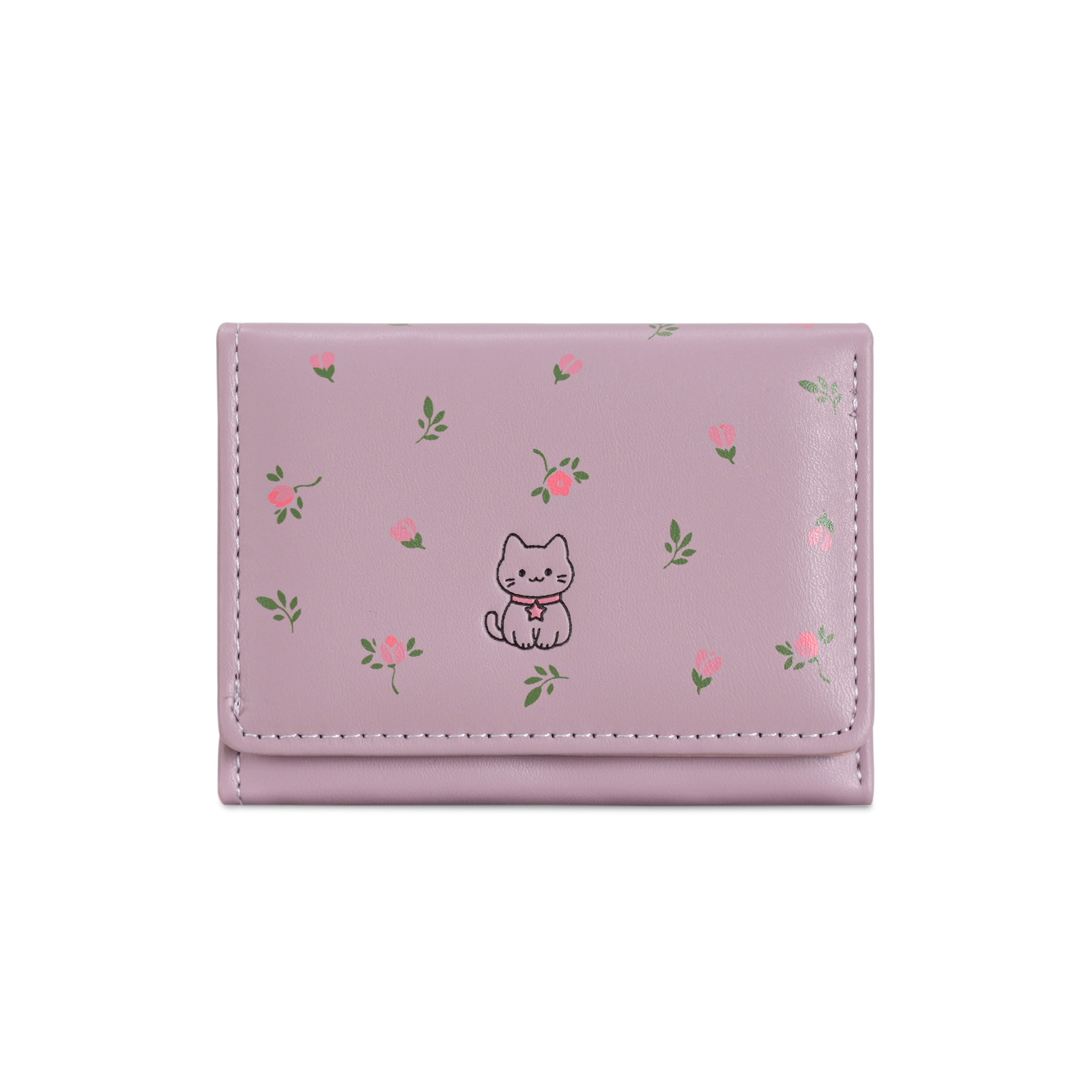 Nuevo estilo coreano lindos dibujos animados bolso de cambio de damas, botón corto, bolso de tres plegados, bolso de tarjetas de estudiantes de gran capacidad