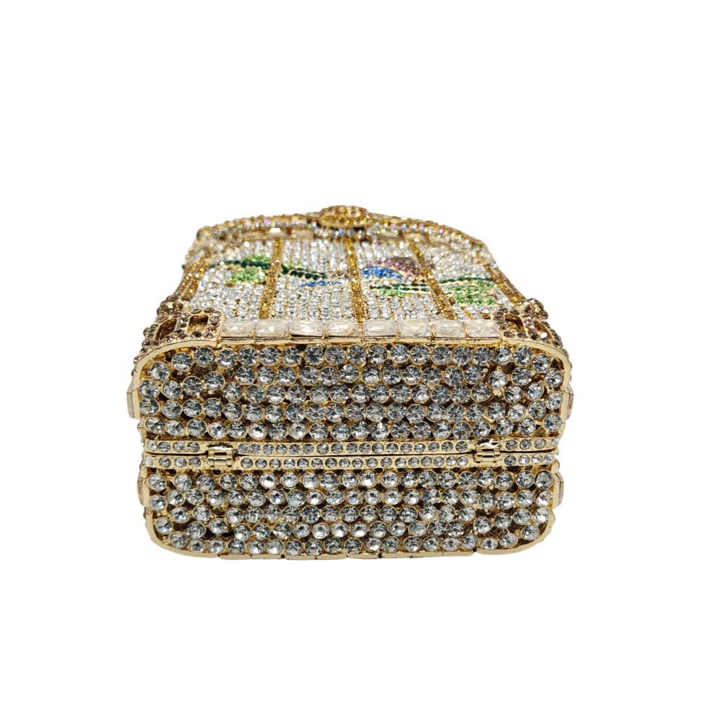 Túi clutch dạ tiệc nữ đính đá lấp lánh hình lồng chim — Màu vàng kim, Màu sâm panh bạc, Màu vàng nhạt, Màu vàng bạc chi tiết 5