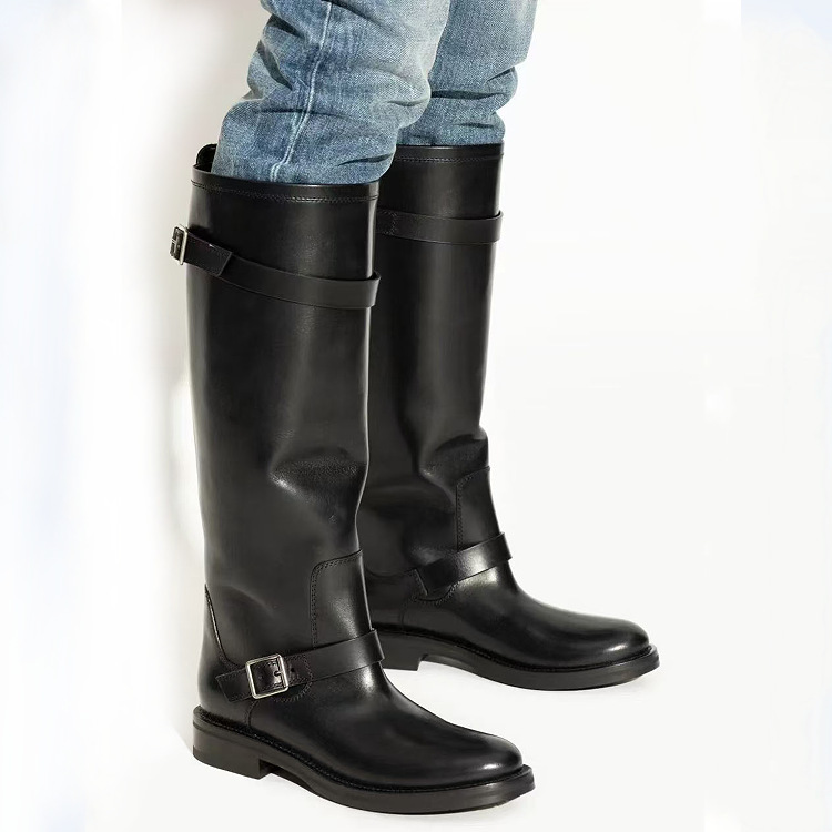 Western Cowboy Leather High-Top Flat-Heeled Boots, Sizes 35-46, Women's Shoes Western Cowboy Leather High-Top Flat-Heeled Boots, Sizes 35-46, Women's Shoes