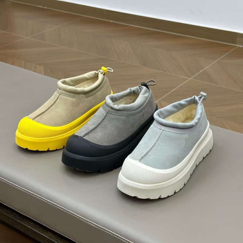 Guangdong Factory! Tasman Wang Yibo's Same Style Colorful Shell Snow Boots for Women, Plush Couple's Style Furry Thick-Soled Cotton Shoes