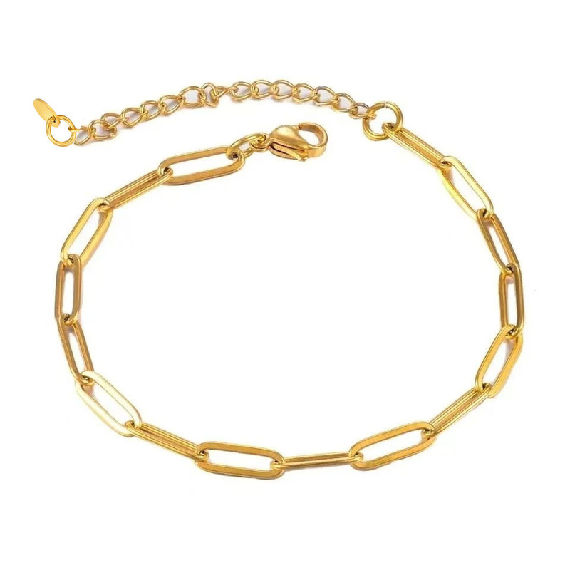 Cuban Paperclip Thin Bracelet Stainless Steel Plated with 18K Gold Versatile Men's Necklace Jewelry Women's Peace Buckle Chinese Style Cuban Paperclip Thin Bracelet Stainless Steel Plated with 18K Gold Versatile Men's Necklace Jewelry Women's Peace Buckle Chinese Style