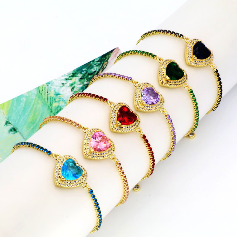 AliExpress cross-border hot sale colorful zircon love bracelet female temperament versatile high sense peach heart tennis chain bracelet