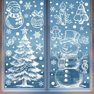 圣诞装饰品可爱麋鹿雪人静电贴商场橱窗场景布置圣诞老人窗户贴纸