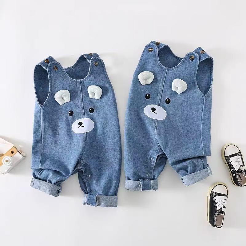 Monos de mezclilla suave para niños, mamelucos de una pieza, niños, hombres y mujeres, chaleco sin mangas para bebés, pantalones de primavera y otoño de dibujos animados para bebés