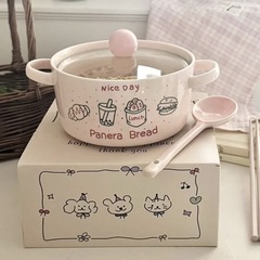 可爱いインスタ风陶磁のカップラーメンボウル大容量学生寮プレゼント诞生日プレゼントギフト入れ陶磁ふた付き