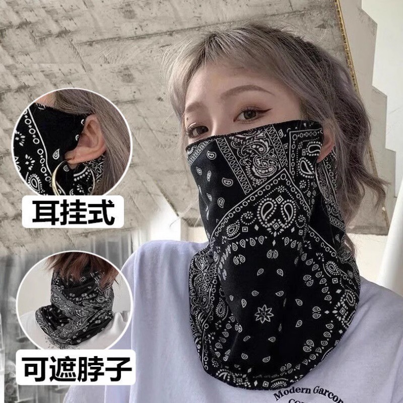 Ear-hanging sun protection mask men's full face sun protection outdoor neck protection riding face towel motorcycle female neck sun protection face cover veil