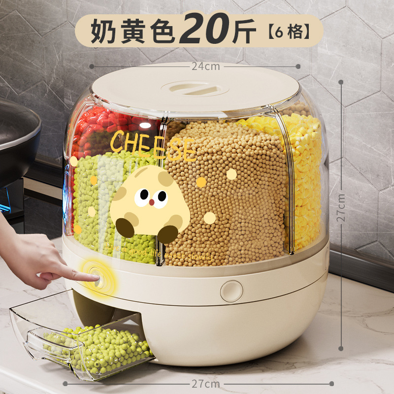 Barril de arroz y granos gruesos caja de almacenamiento de granos gruesos sellado rotatorio a prueba de insectos a prueba de humedad barril de almacenamiento doméstico