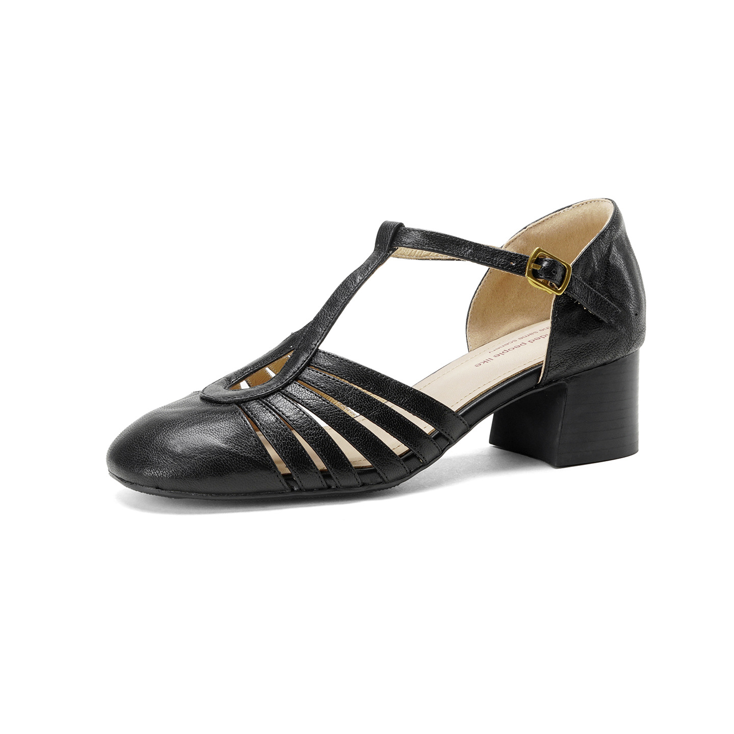 Sandal nữ da cừu bện quai chữ T mũi kín gót 4 cm — đen chi tiết 23
