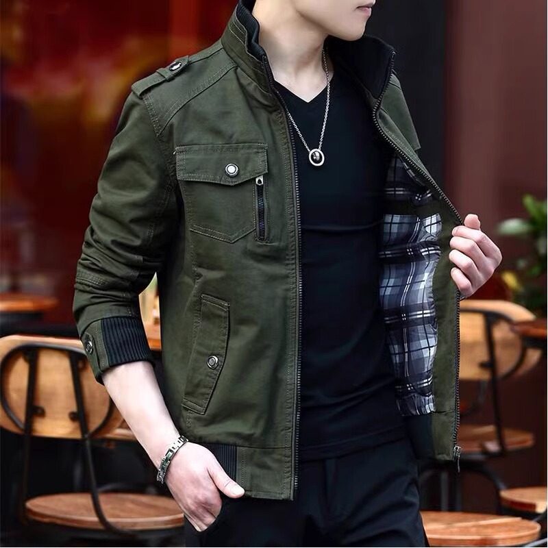 Versatile Men's Jacket for Spring and Autumn, Thickened Plus-Size Casual Workwear Outerwear, American-Style Military Flight Jacket
