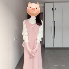 背心连衣裙子女早秋韩系穿搭粉色甜美春秋2025新款针织长裙两件套