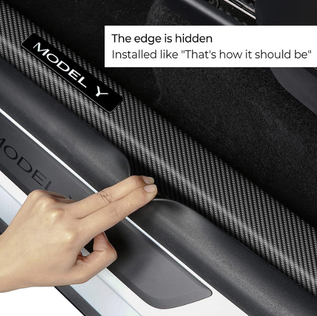 2022-2024 Tesla Model Y Carbon Fiber Door Sill Strips, Custom Anti-Kick Plates, Welcome Pedals, Modification Parts