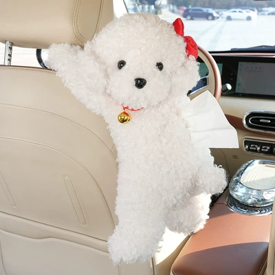 Car Tissue Box Cartoon Cute Car tissue box/set - teddy-puppy-tissue-box-white